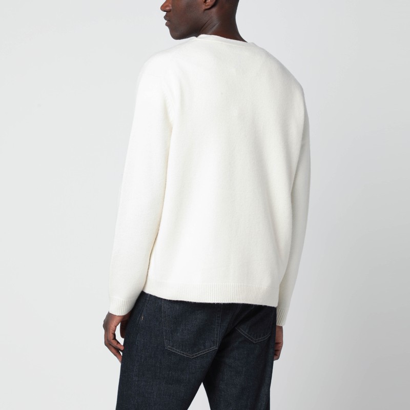 Maison Kitsuné Ecru Wool Cardigan With Fox Head Intarsia In White