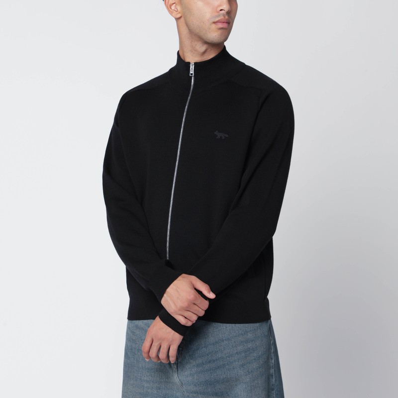 Black wool zip cardigan