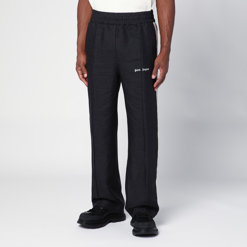 Palm Angels Anthracite Grey Linen Sports Trousers In Grey