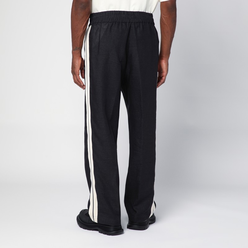 Palm Angels Anthracite Grey Linen Sports Trousers In Grey