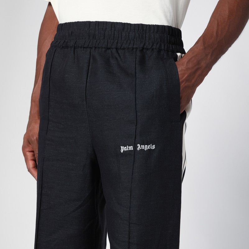 Palm Angels Anthracite Grey Linen Sports Trousers In Grey