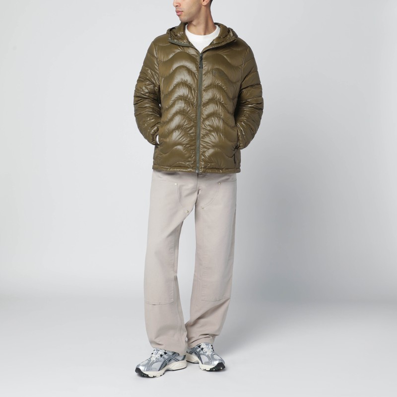 Purple Mountain Observatory Olive Green Waves Hooded Puffer Jacket In Green