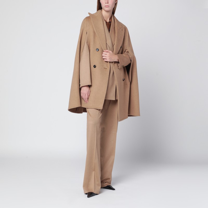 Max Mara Beige Camel Drap Cape In Sand