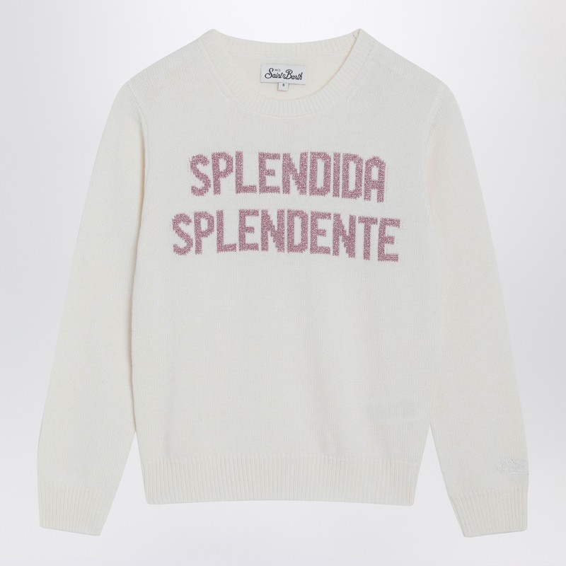 White sweater with Splendida Splendente intarsia
