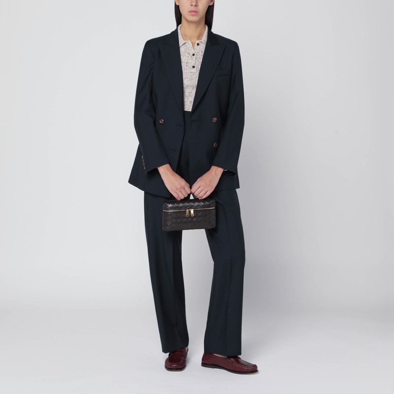 Blazé Milano First Class Pants In Navy Blue Wool And Mohair In Blue