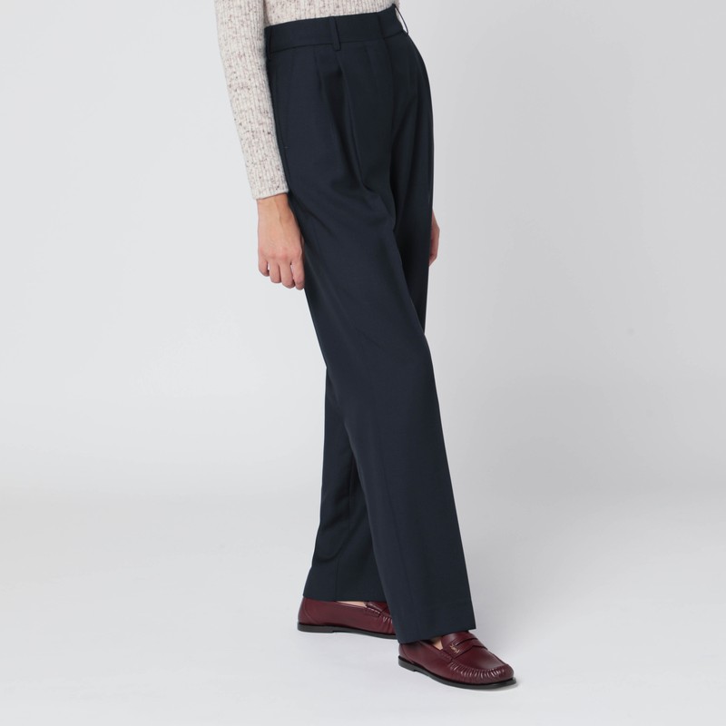 Blazé Milano First Class Pants In Navy Blue Wool And Mohair In Blue