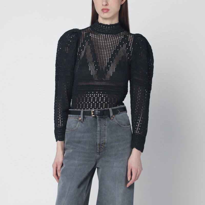 Dahara black openwork knit top