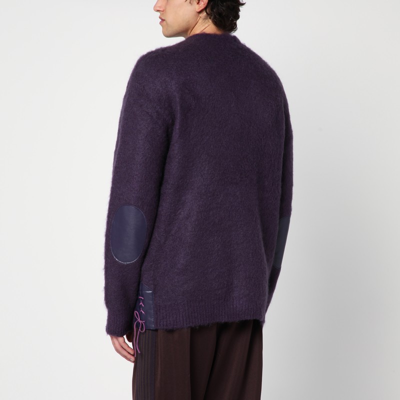 Needles Viola Mohair Cardigan Elbow Patches In Purple