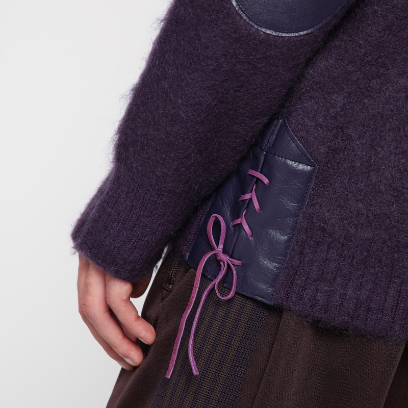 Needles Viola Mohair Cardigan Elbow Patches In Purple