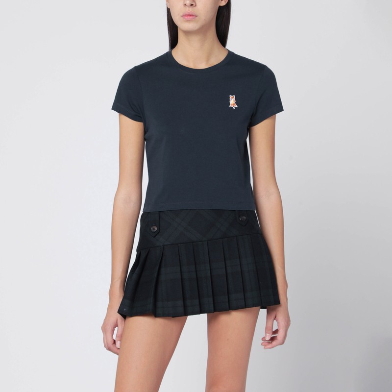 Navy cropped T-shirt with logo patch