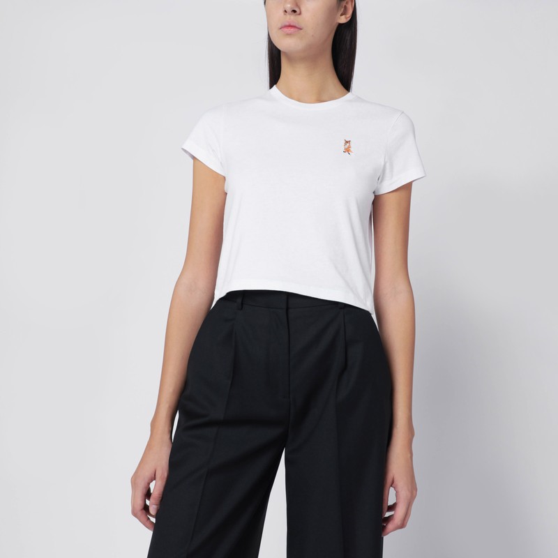 White cropped T-shirt with logo patch