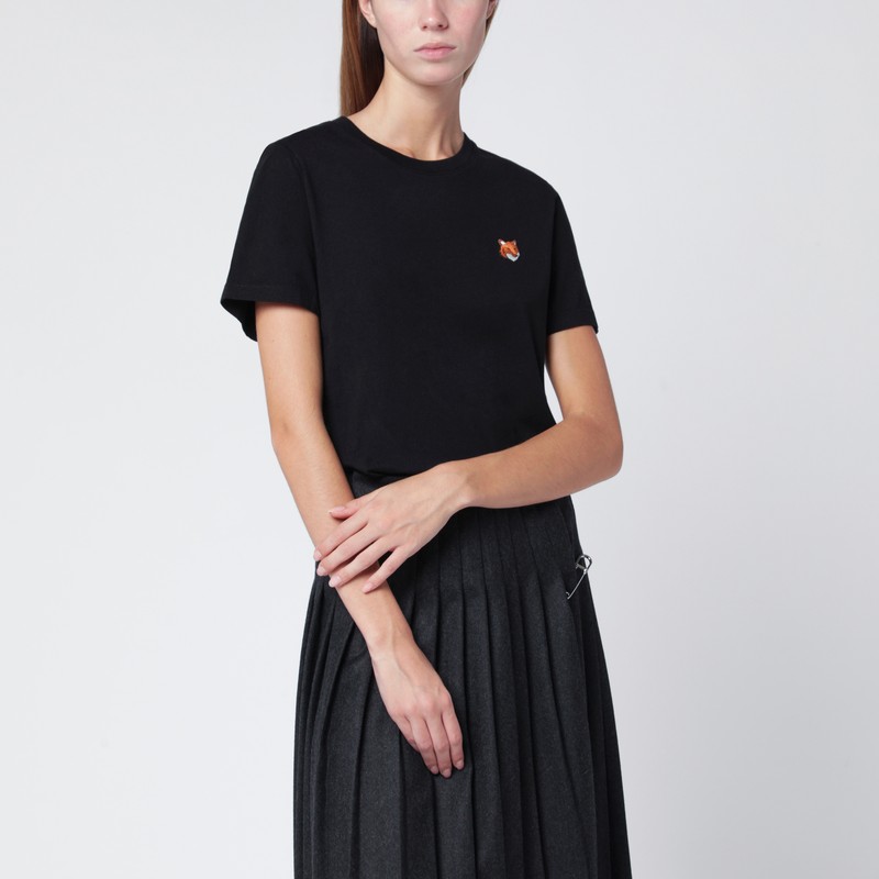 Maison Kitsuné Black T-shirt With Logo Patch In Blue