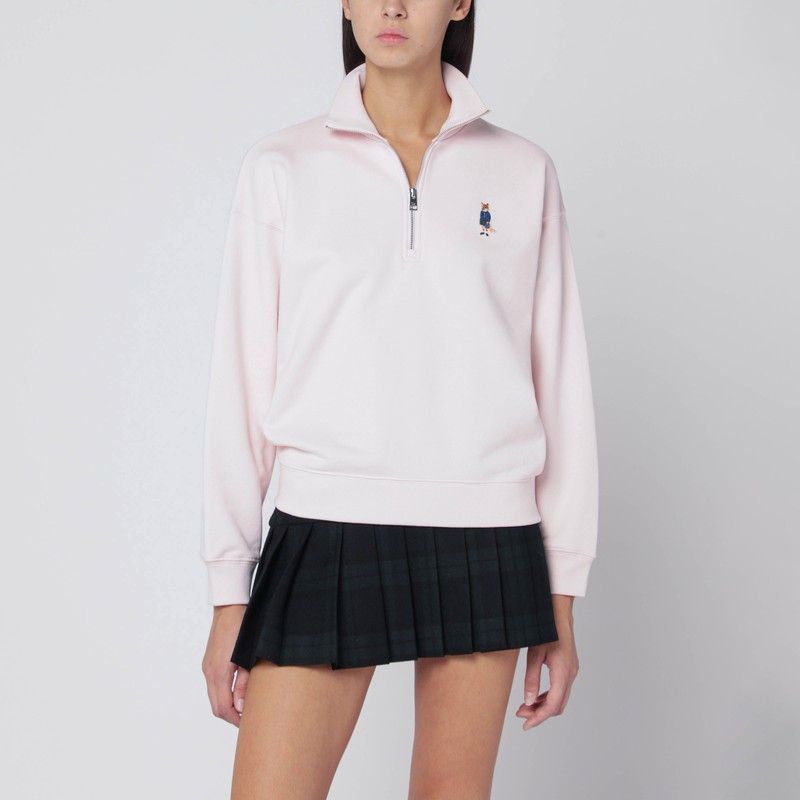 Light pink half-zip sweatshirt with logo patch