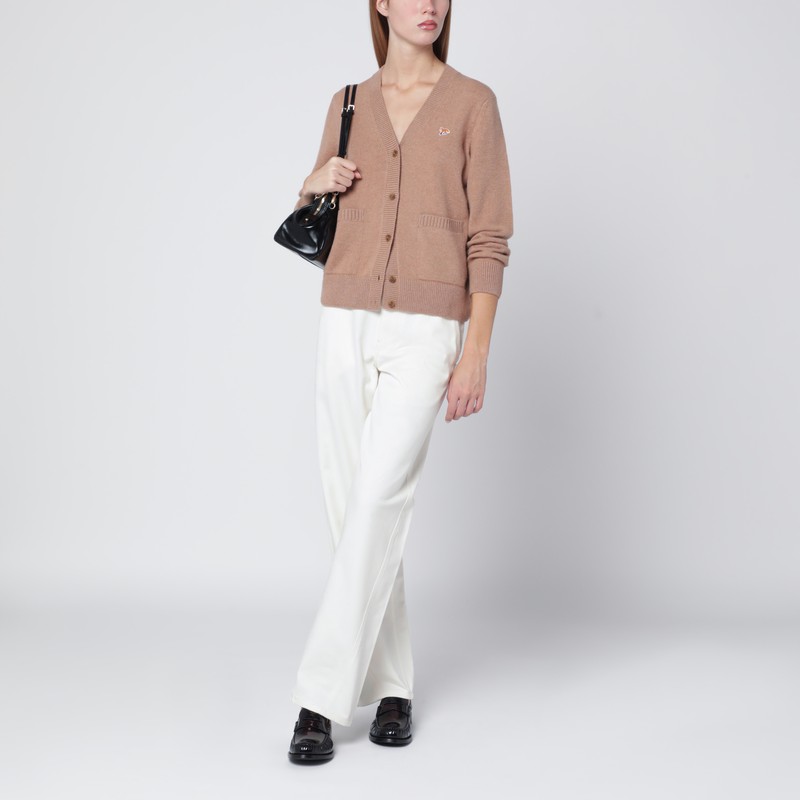 Maison Kitsuné Wool Cardigan With Front Pockets And Long Sleeves In Brown