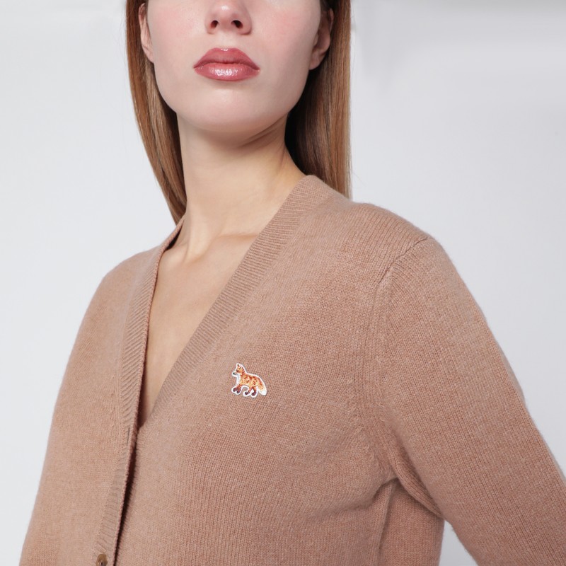Maison Kitsuné Wool Cardigan With Front Pockets And Long Sleeves In Brown