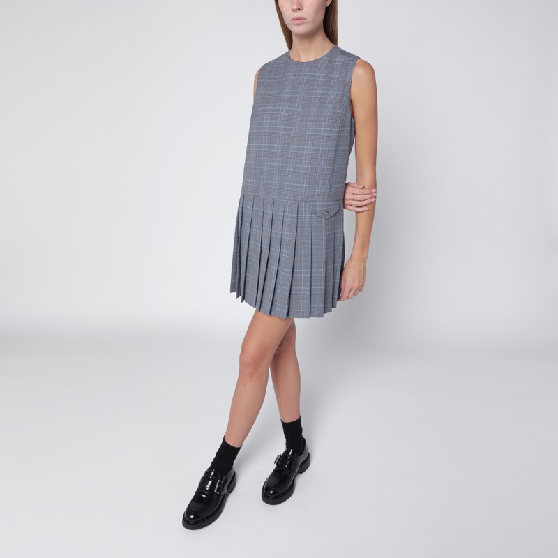 Pleated dress in blue wool blend