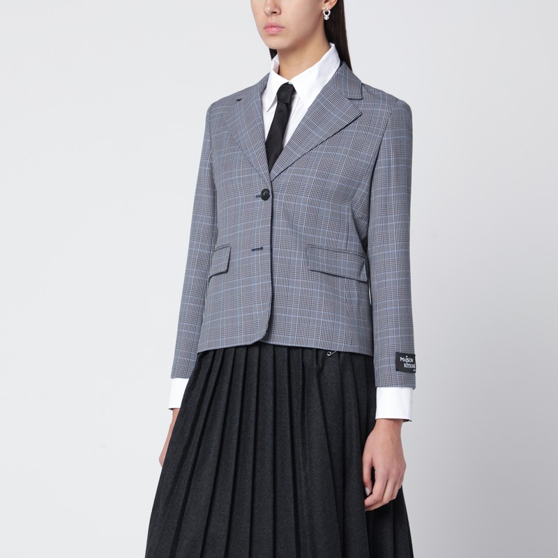 Maison Kitsuné Blue Checked Single-breasted Blazer In Gray