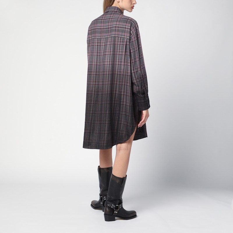 Palm Angels Checkered Chemisier Dress With Logo In Grey