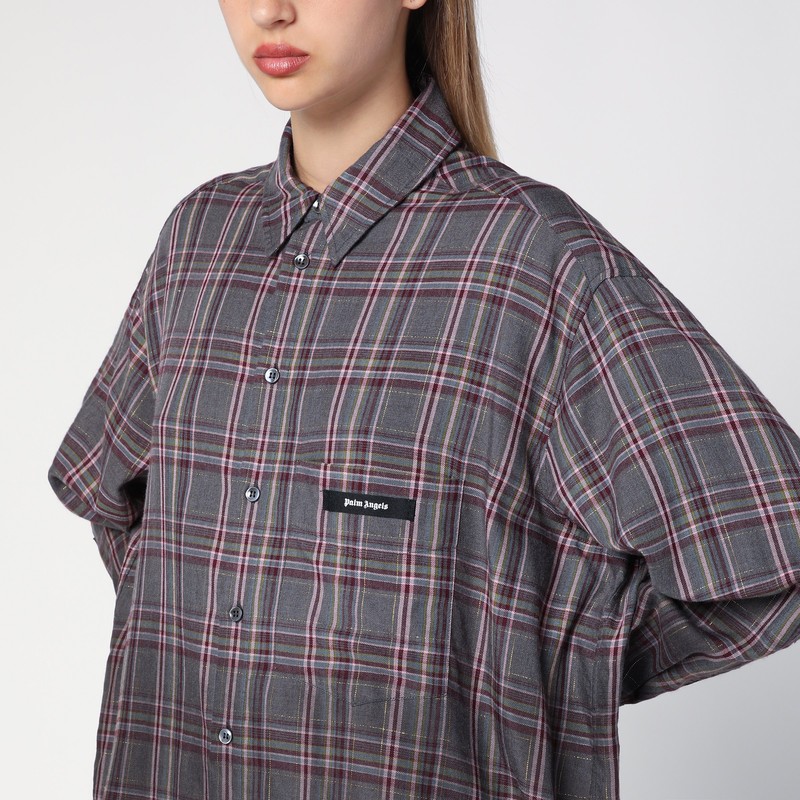 【関税&送料込】Palm Angels Checkered Chemisier Dress With L Palm Angels Checkered Chemisier Dress With Logo In Grey