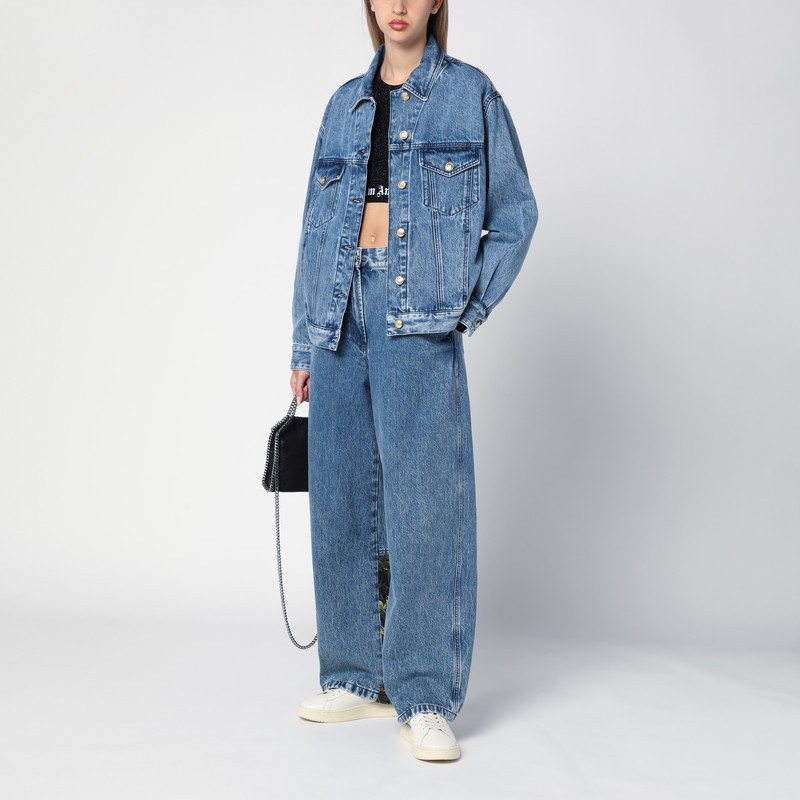 Palm Angels Denim Jacket With Jungle Insert In Blue