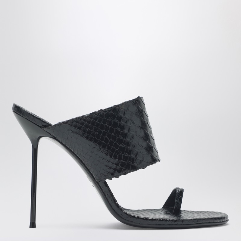 Lidia python-effect black leather thong mule