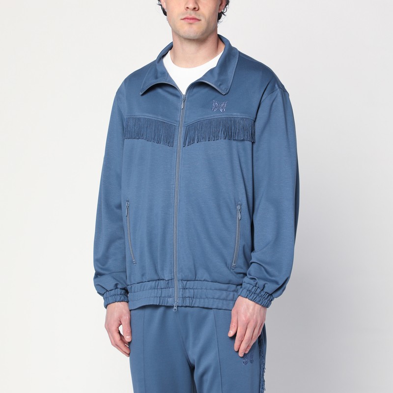 Needles Fringed Sweatshirt With Elastic Cuffs And Pockets In Blue