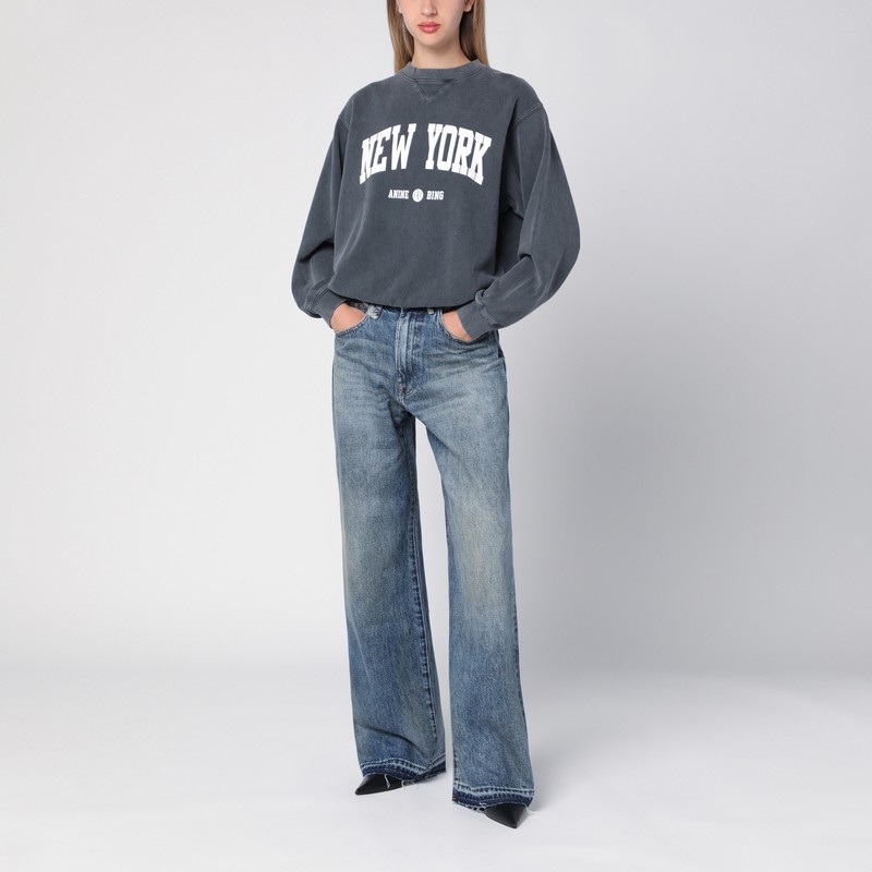 R13 Dawson Wide Washed Jeans In Blue