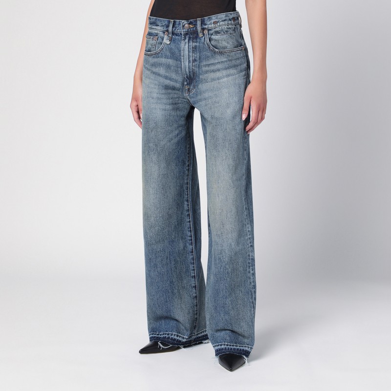 R13 Dawson Wide Washed Jeans In Blue