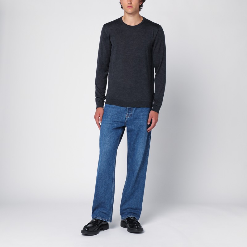 Roberto Collina Anthracite Merino Wool Crew-neck Sweater In Grey