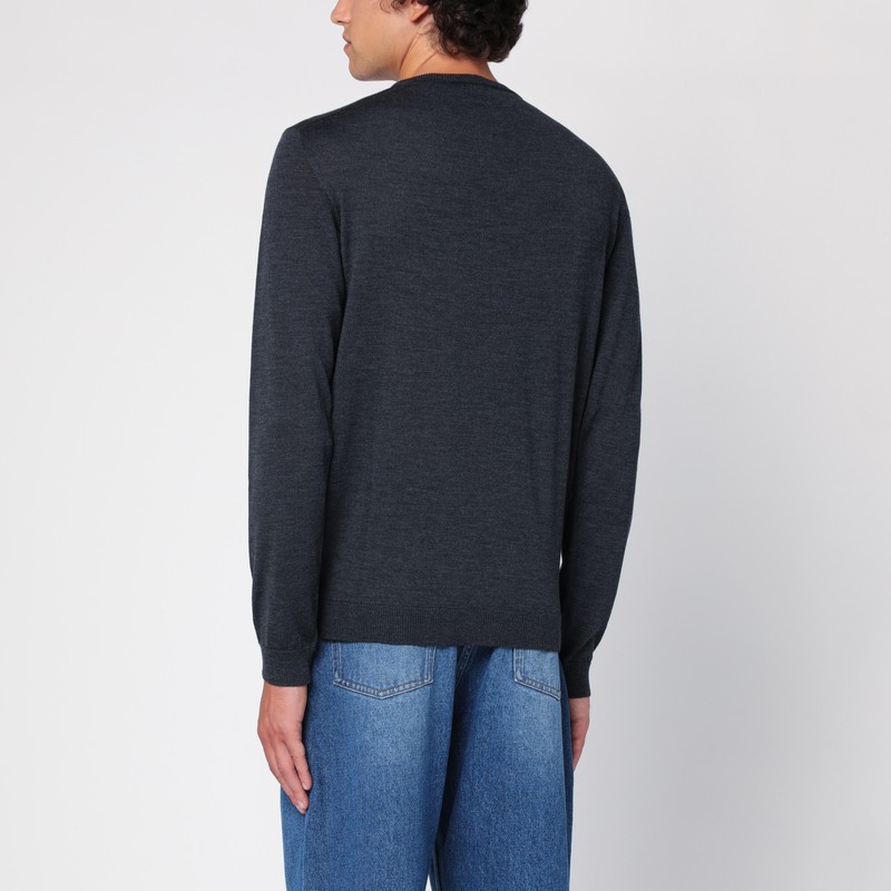 Roberto Collina Anthracite Merino Wool Crew-neck Sweater In Grey