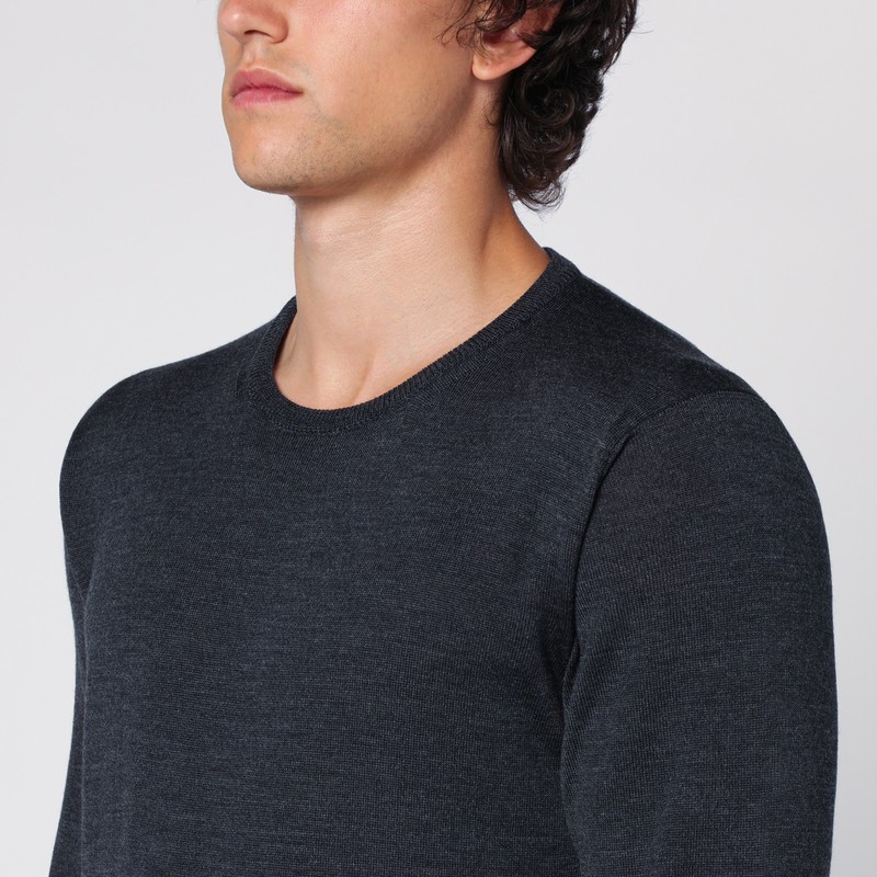 Roberto Collina Anthracite Merino Wool Crew-neck Sweater In Grey