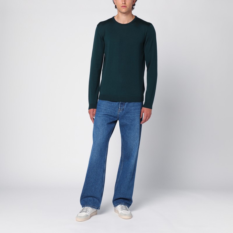 Roberto Collina Bottle Green Merino Wool Crew-neck Sweater In Green