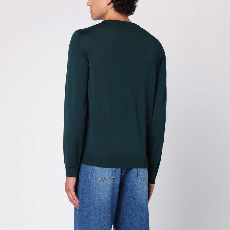 Roberto Collina Bottle Green Merino Wool Crew-neck Sweater In Green