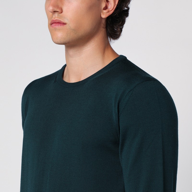 Roberto Collina Bottle Green Merino Wool Crew-neck Sweater In Green
