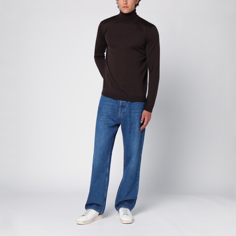 Roberto Collina Black Wool Turtleneck Sweater In Brown