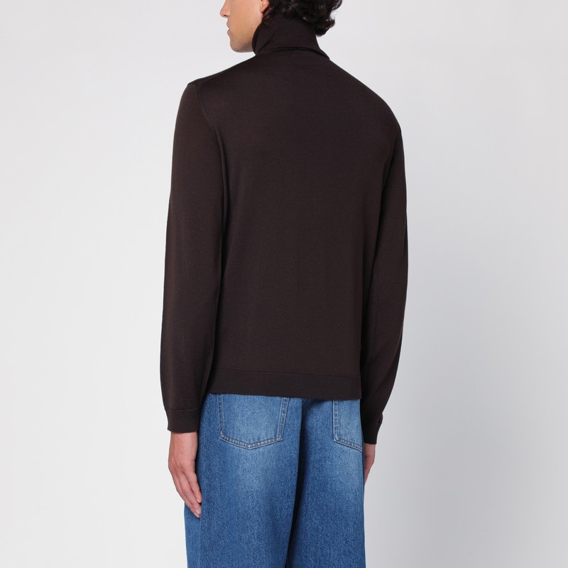 Roberto Collina Black Wool Turtleneck Sweater In Brown