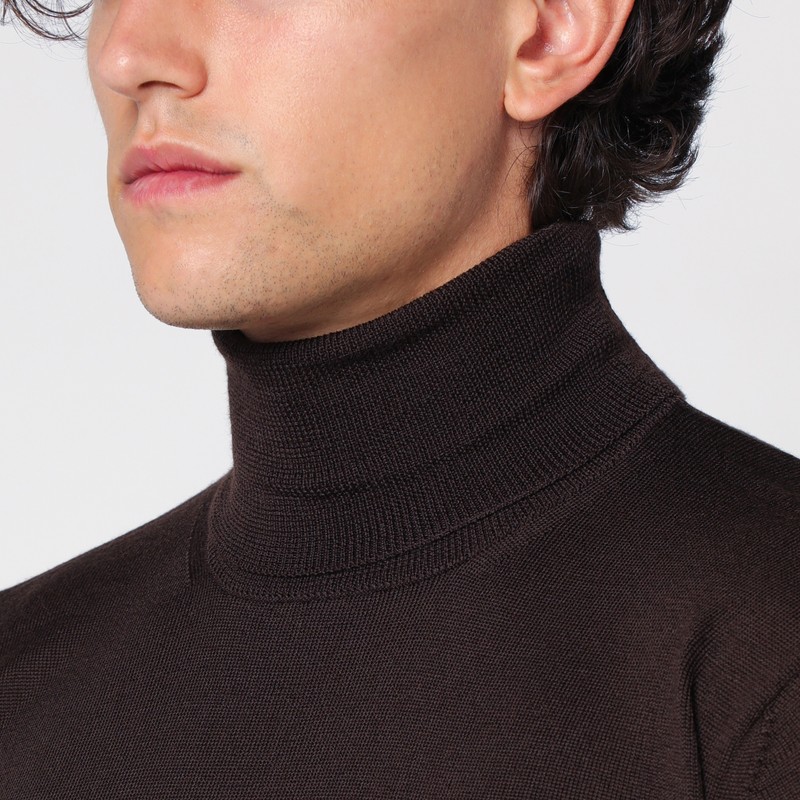 Roberto Collina Black Wool Turtleneck Sweater In Brown