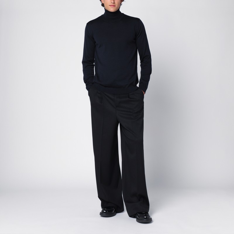 Roberto Collina Navy Merino Wool Turtleneck Sweater In Blue