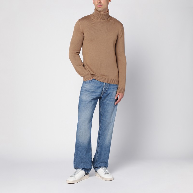 Roberto Collina Camel Merino Wool Turtleneck Pullover In Beige