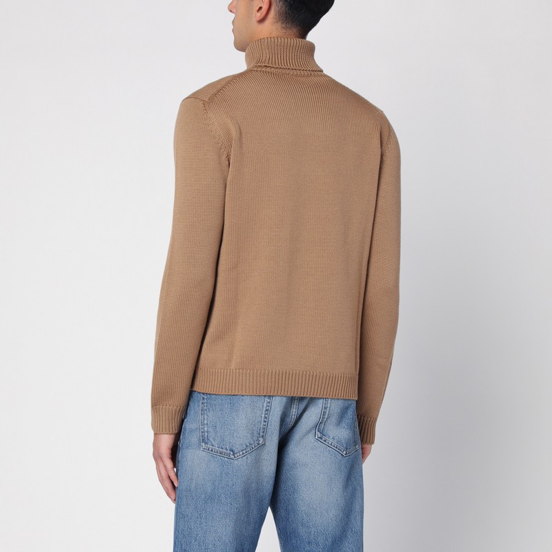 Roberto Collina Camel Merino Wool Turtleneck Pullover In Beige