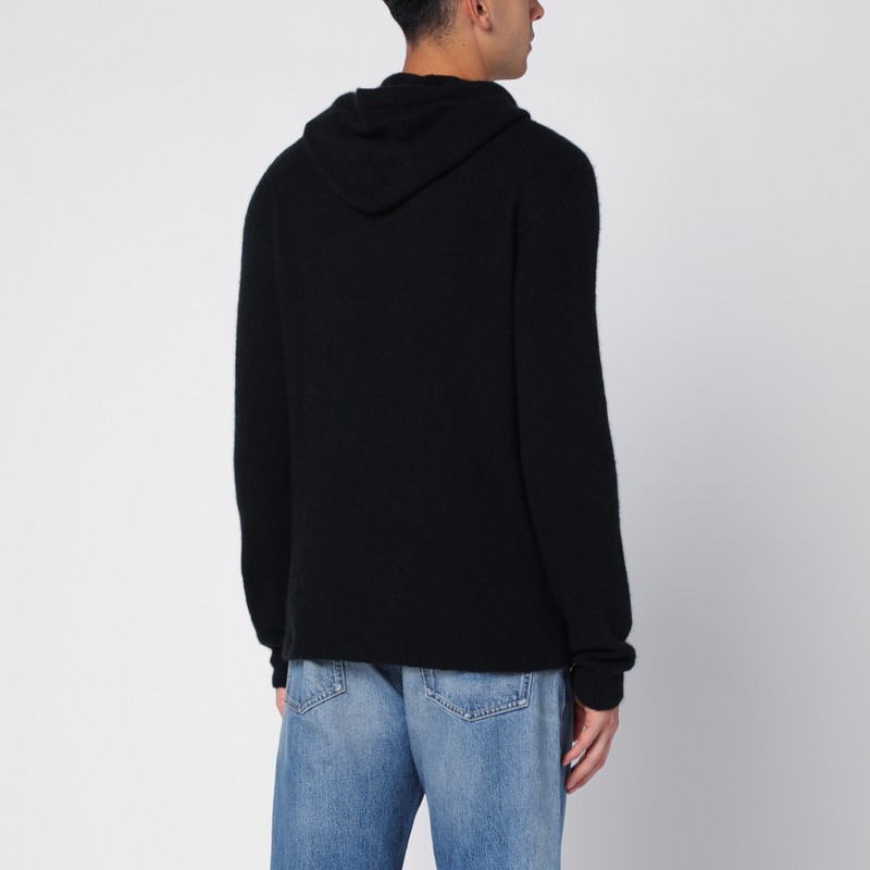 Roberto Collina Black Cashmere Hooded Sweatshirt In Black