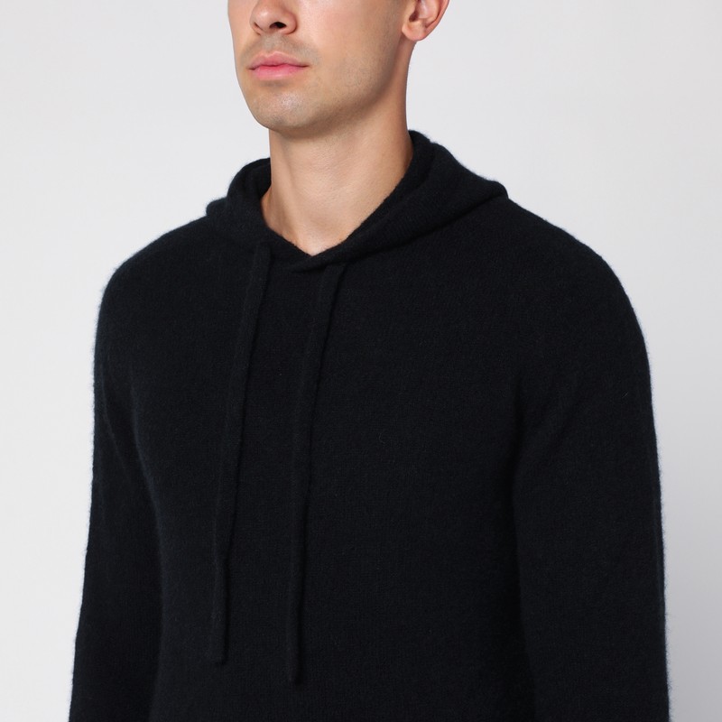 Roberto Collina Black Cashmere Hooded Sweatshirt In Black