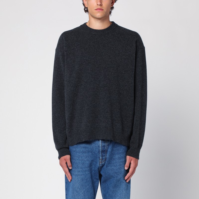 Anthracite wool and cashmere crew-neck jumper