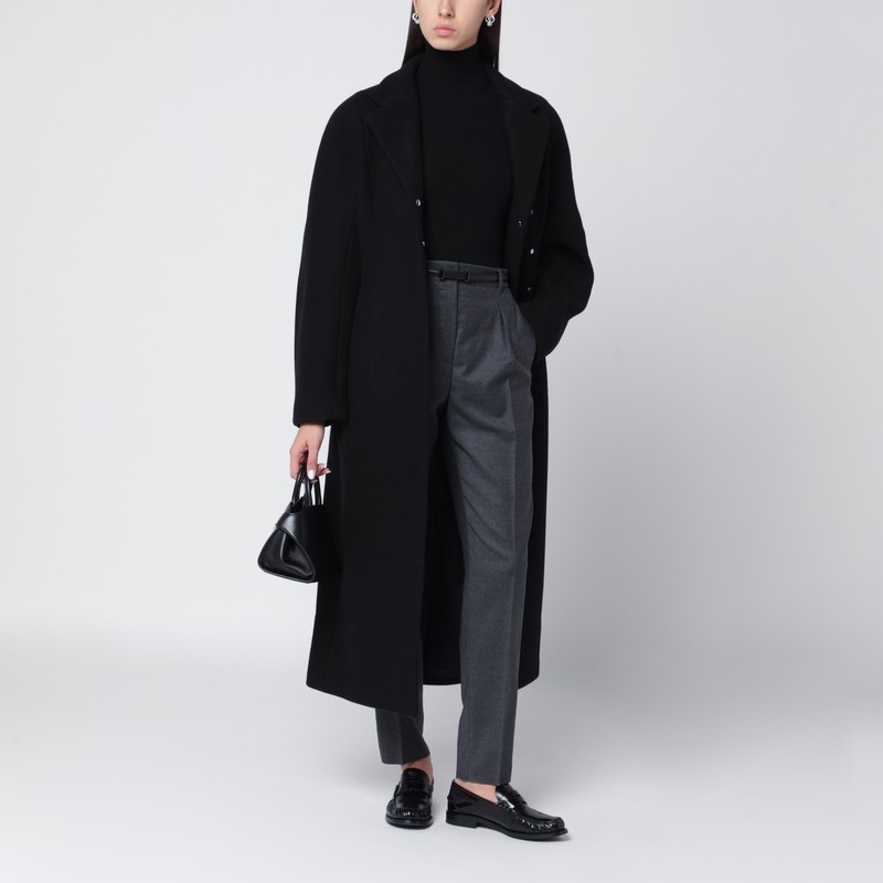 Max Mara Dark Grey Wool Trousers In Blue