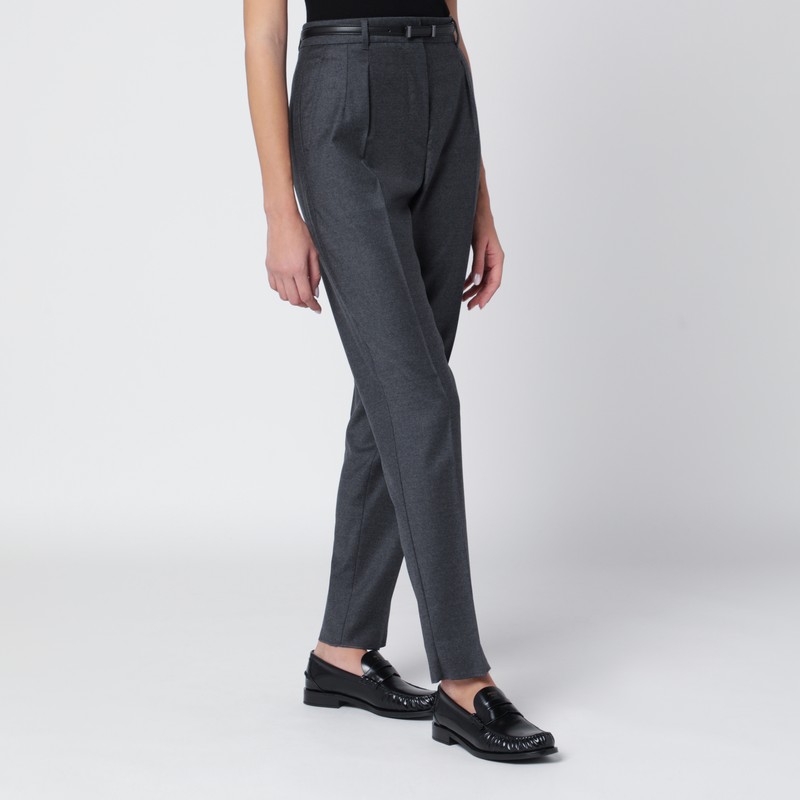 Max Mara Dark Grey Wool Trousers In Blue