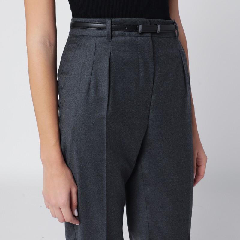 Max Mara Dark Grey Wool Trousers In Blue