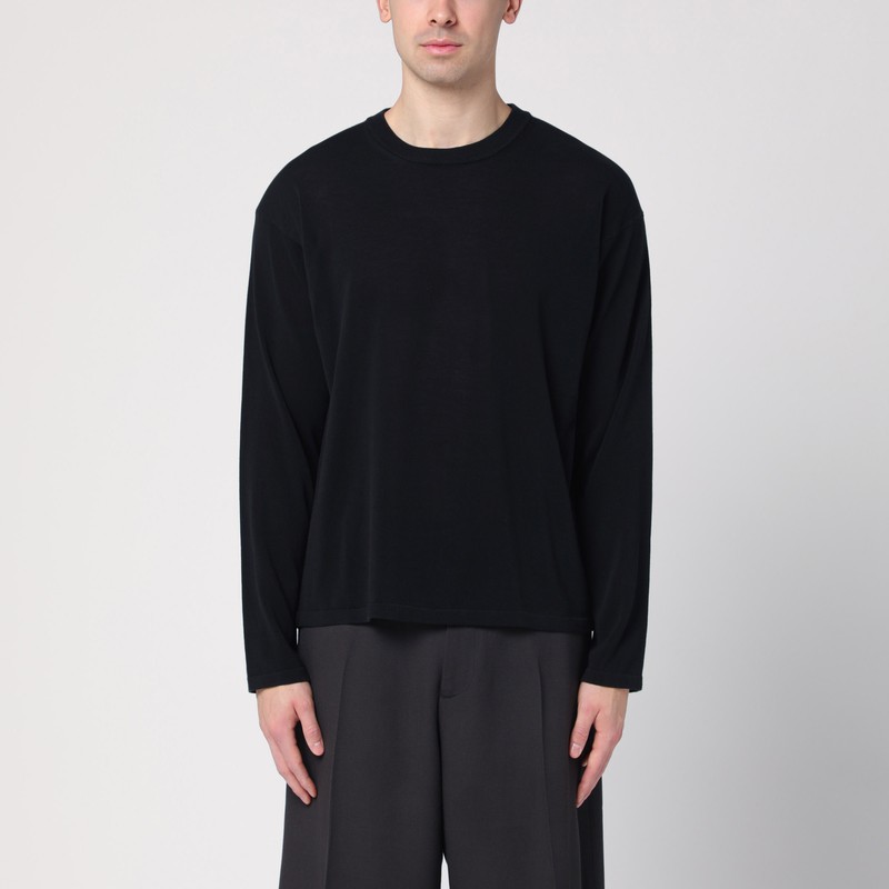 Black cotton crew neck sweater - Roberto Collina - Modalova
