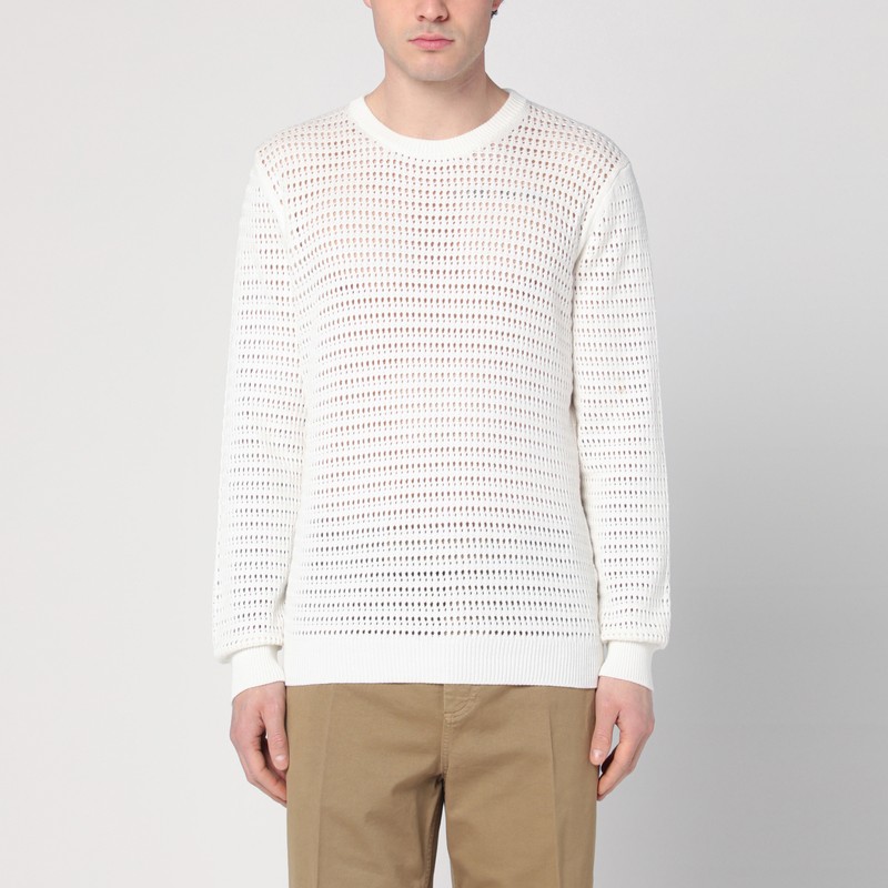 Perforated milk-coloured sweater in cotton - Roberto Collina - Modalova