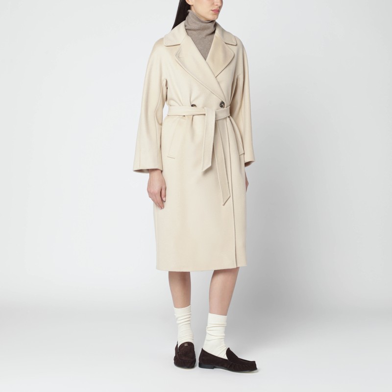 Weekend Max Mara Cream Wool Double-breasted Midi Coat In Blue
