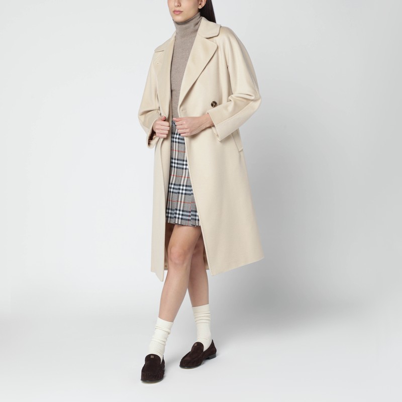 Weekend Max Mara Cream Wool Double-breasted Midi Coat In Blue